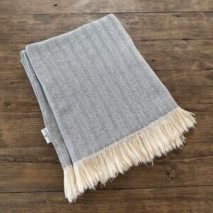 Sferra Celine Navy Blue Herringbone 100% Cotton Fringed Throw Blanket 51x70